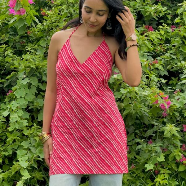 Anandini - Pink Halter Neck Kurti